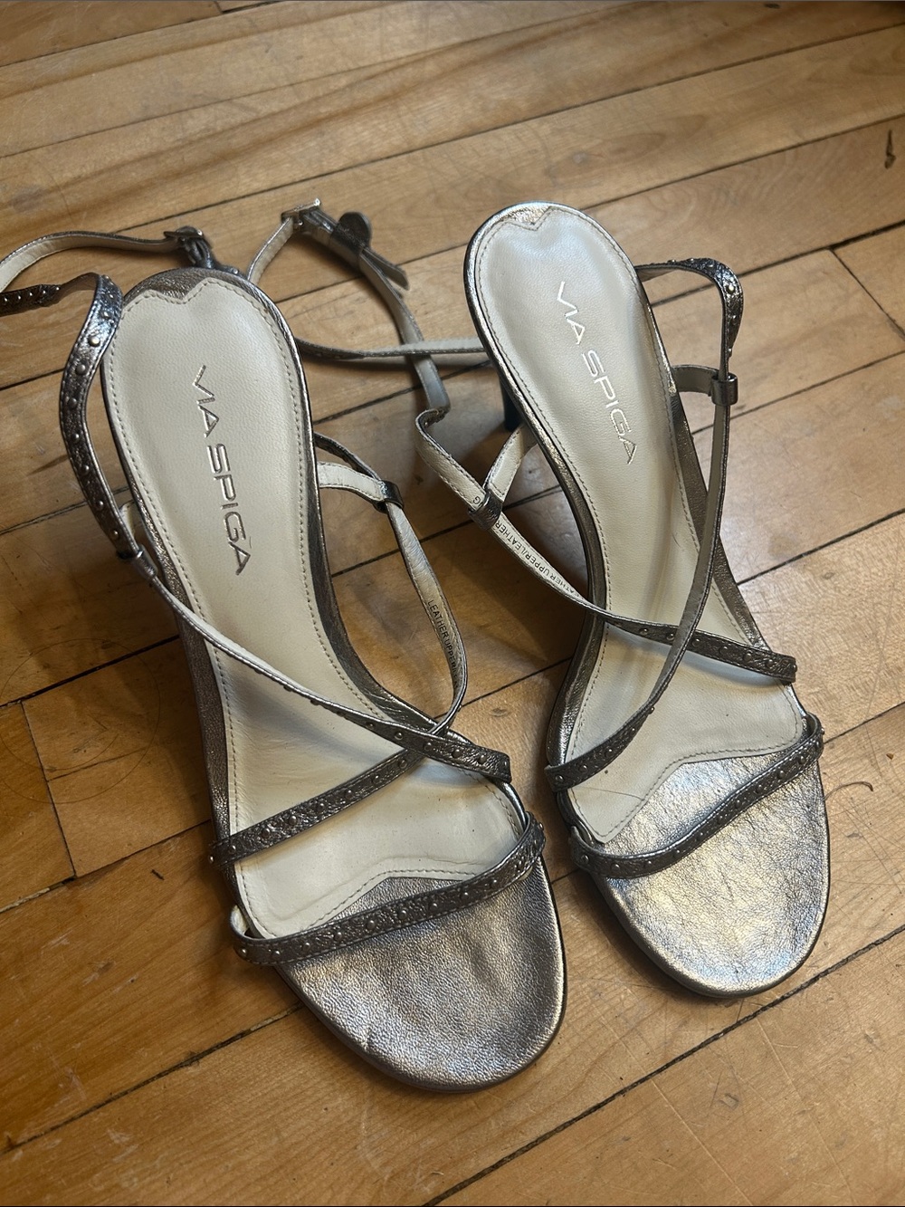 Via Spiga Silver Strappy Metallic Heels Size US 6